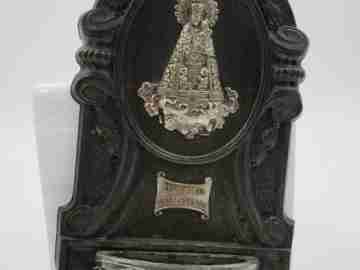 Holy water font. Silver-plated, tin and crystal. 1950's. Spain