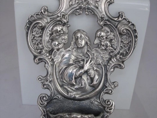 Holy water font. Sterling silver. Immaculate Conception. 1970's