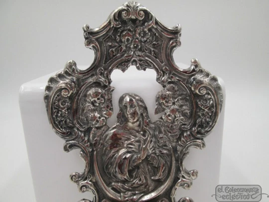 Holy water font. Sterling silver. Immaculate Conception. Cherubs