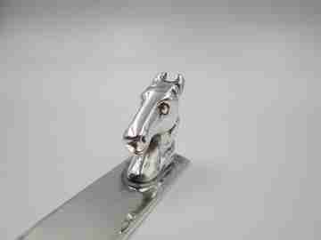 Horse bust desktop letter opener / paperweight. Silver plated metal. 1980's