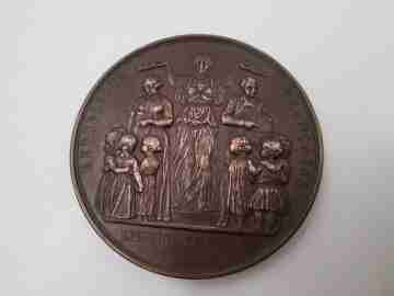 III French Republic copper medal. Primary Education. Jean Baptiste Farochon. 1889