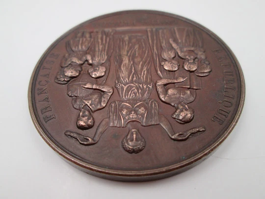 III French Republic copper medal. Primary Education. Jean Baptiste Farochon. 1889