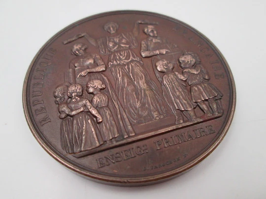 III French Republic copper medal. Primary Education. Jean Baptiste Farochon. 1889