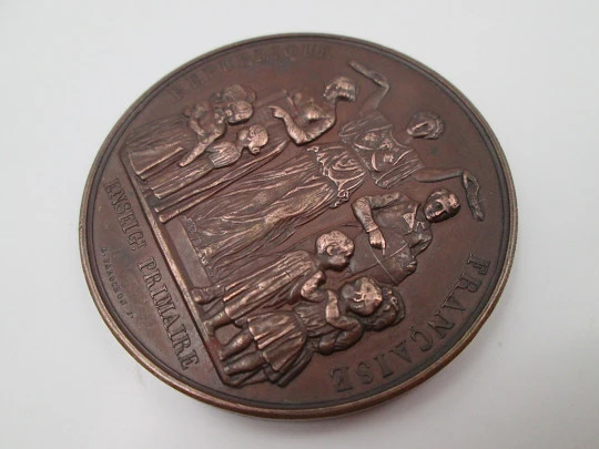 III French Republic copper medal. Primary Education. Jean Baptiste Farochon. 1889