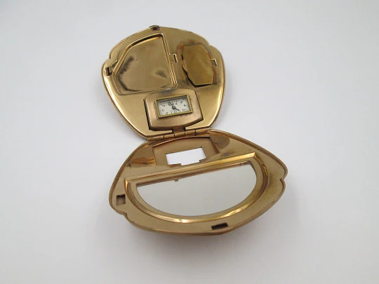 Illinois Watch Case Co. Weldwood art deco powder compact with watch. Gold plated. USA