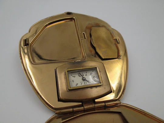 Illinois Watch Case Co. Weldwood art deco powder compact with watch. Gold plated. USA