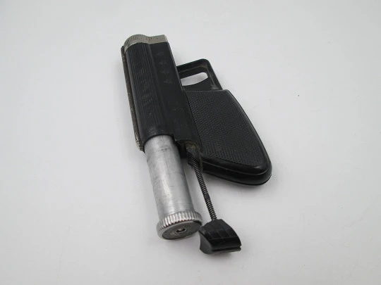 IMCO Gunlite G 66-R pocket butane lighter. Black plastic and silver plated. Austria. 1970's