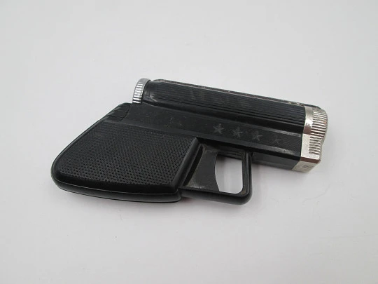 IMCO Gunlite G 66-R pocket butane lighter. Black plastic and silver plated. Austria. 1970's