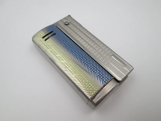 IMCO Streamline 6800 lighter. Austria. Silver plated & enamel. Petrol. 1955's