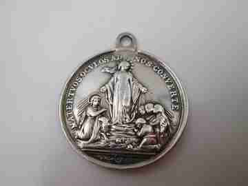 Immaculate Conception medal. Sterling silver. High relief. Cross & Mary anagram. 1940's