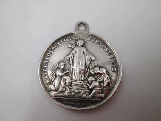 Immaculate Conception medal. Sterling silver. High relief. Cross & Mary anagram. 1940's