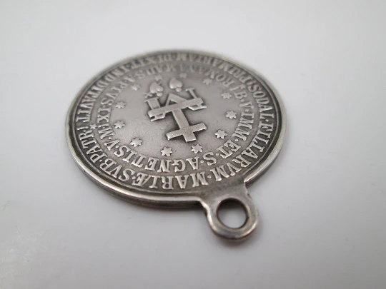 Immaculate Conception medal. Sterling silver. High relief. Cross & Mary anagram. 1940's