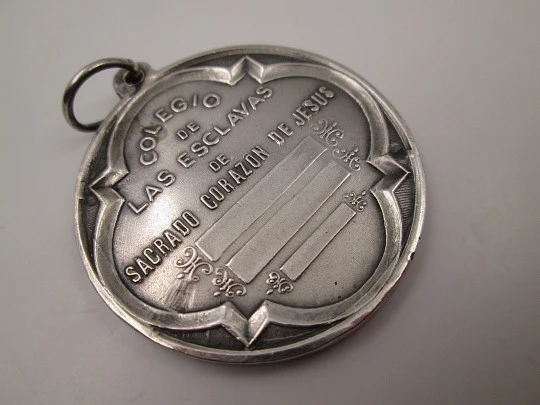 Immaculate Conception medal. Sterling silver. High relief. Ring and hole. 1940's. Spain