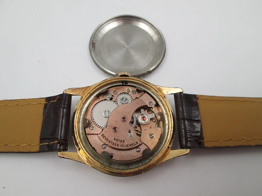 Incitus. Stainless steel & gold plated. Manual wind. Strap. 1960's. Swiss