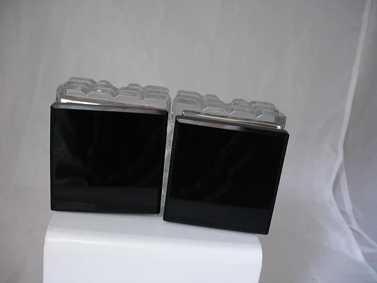 Inkwells. Cut crystal. Black caps. Silver metal. 1940's. 801 grams