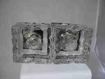Inkwells. Cut crystal. Black caps. Silver metal. 1940's. 801 grams