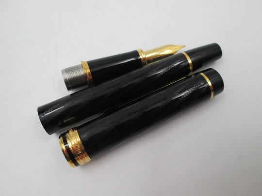 Inoxcrom Andreas Guilloche. Black plastic & gold plated details. Golden nib. 1990's