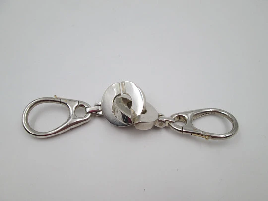Interlocking open circles keychains couple. Sterling silver & gold. TANE. Mexico. 1980's