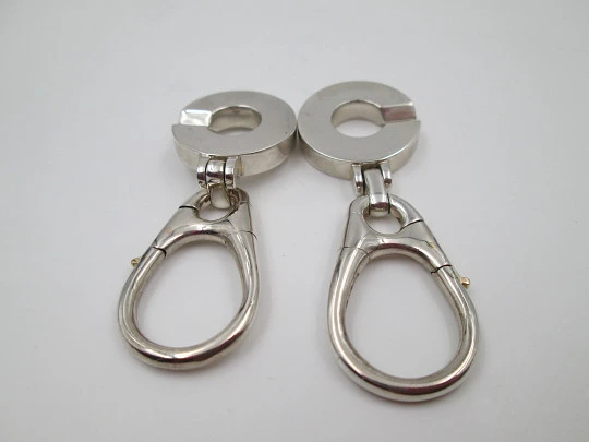 Interlocking open circles keychains couple. Sterling silver & gold. TANE. Mexico. 1980's