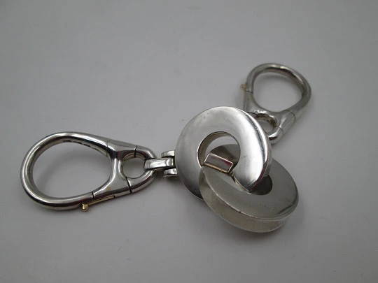 Interlocking open circles keychains couple. Sterling silver & gold. TANE. Mexico. 1980's