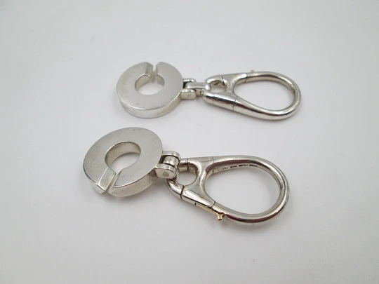 Interlocking open circles keychains couple. Sterling silver & gold. TANE. Mexico. 1980's