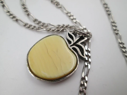 Ivory apple pendant with link chain. 925 sterling silver. Spring ring clasp. 1980's