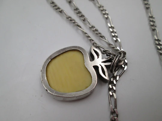 Ivory apple pendant with link chain. 925 sterling silver. Spring ring clasp. 1980's