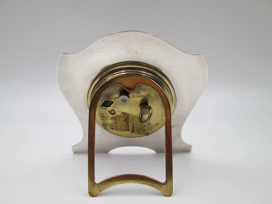 J. H. Williams table & desk clock. Sterling silver and bronze. Wind-up. Swiss / UK. 1920's