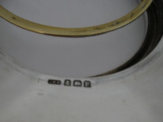 J. H. Williams table & desk clock. Sterling silver and bronze. Wind-up. Swiss / UK. 1920's