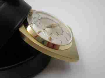 Jaeger LeCoultre Memovox travel alarm clock. Gold plated. Leather case. 1970's