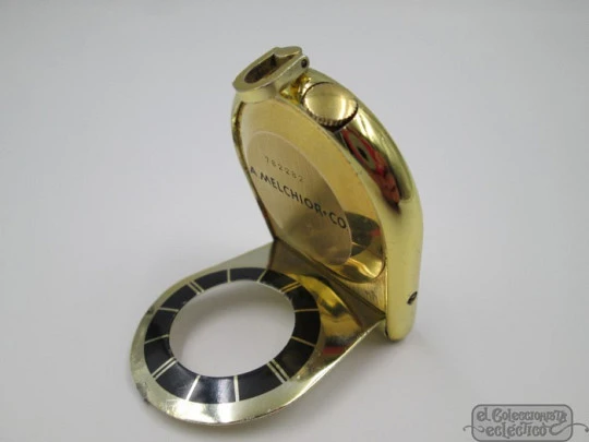 Jaeger LeCoultre Memovox travel desk alarm clock. Gold plated metal. Swiss. 1960's Jaeger LeCoultre Memovox travel desk alarm clock. Gold plated metal. Swiss. 1960's