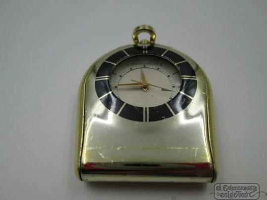 Jaeger LeCoultre Memovox travel desk alarm clock. Gold plated metal. Swiss. 1960's Jaeger LeCoultre Memovox travel desk alarm clock. Gold plated metal. Swiss. 1960's