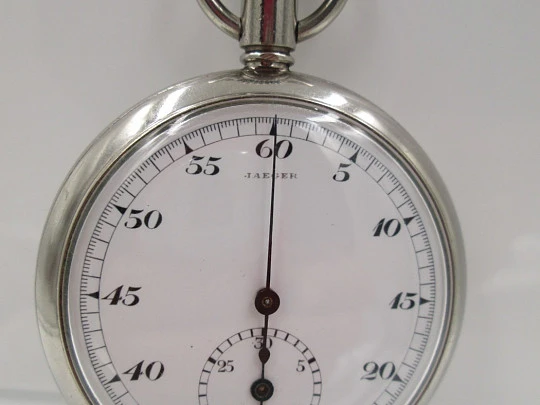 Jaeger sports stopwatch. Chromed metal. Swiss. Manual winding. 1930's