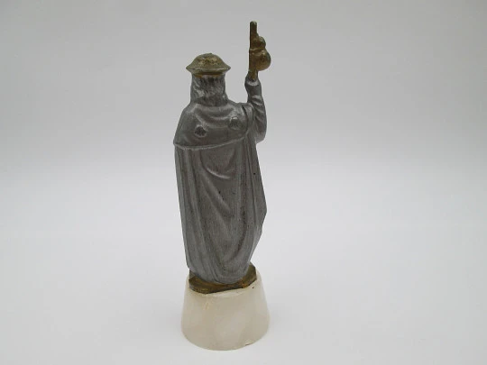 James Apostle Pilgrim sculpture. Calamine, golden details and marble. Spain. 1960's