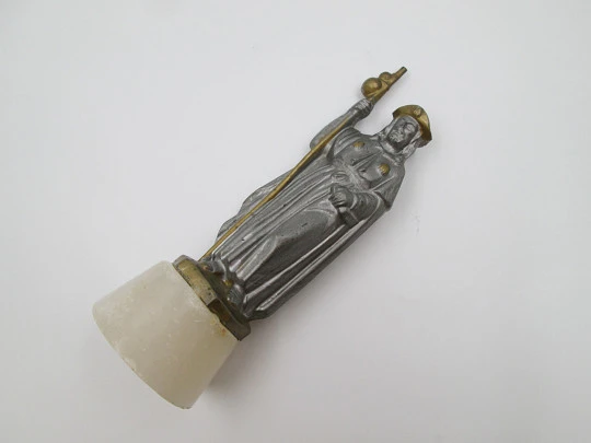 James Apostle Pilgrim sculpture. Calamine, golden details and marble. Spain. 1960's