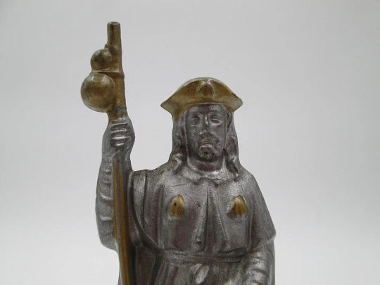 James Apostle Pilgrim sculpture. Calamine, golden details and marble. Spain. 1960's