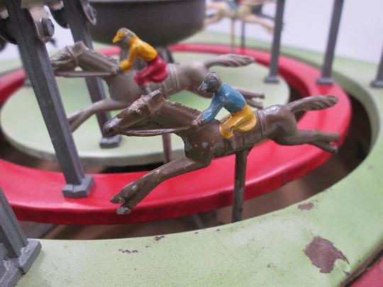 JEP table horse race game toy. Wood, metal and lead. Lever. 1930's. France