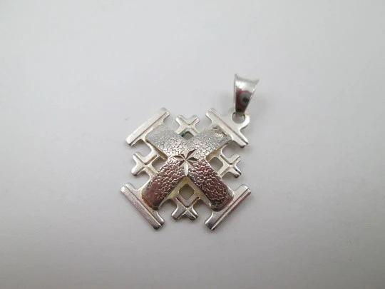 Jerusalem Cross / Crusades Cross pendant. 925 sterling silver. Ring on top. 1990's