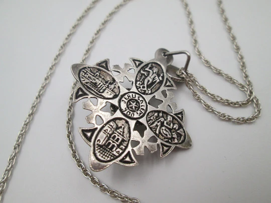 Jerusalem Cross with braided chain. Sterling silver and green gem. Europe. 1980's Jerusalem Cross with braided chain. Sterling silver and green gem. Europe. 1980's