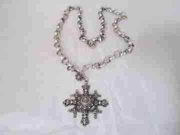 Jerusalem Cross with link chain. Sterling silver. Cuernavaca. 1970's