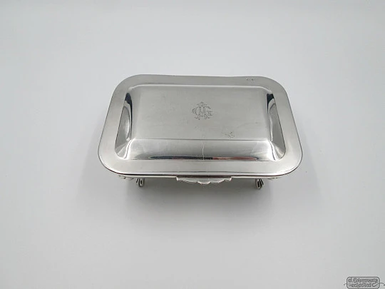Jewellery box. Sterling silver. 1970's. Lion claws legs. Initials