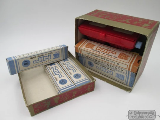 JIN bakelite stereoscope viewer. 7 rolls films. 1950's. Gargot. Box. Spain