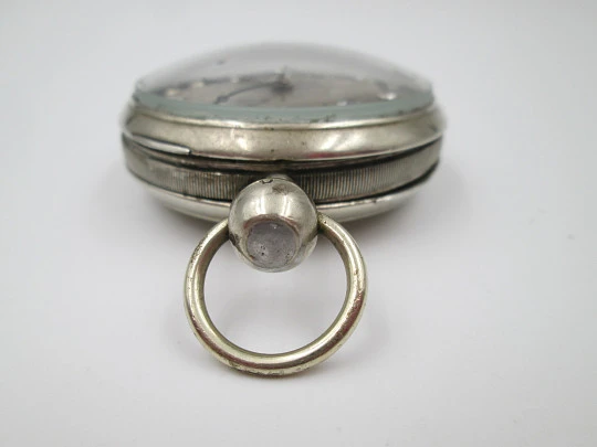 Jn. Ls. Debrit à Genève pocket watch chimes hour quarter. Silver plated. Ornate cooper dial