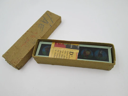 Johann Falk electric magic lantern. Blued tinplate. Box & slides. Germany. 1920's