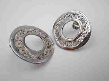 Joidart women's earrings. Sterling silver. Openwork circles. Push back clasp. 1981