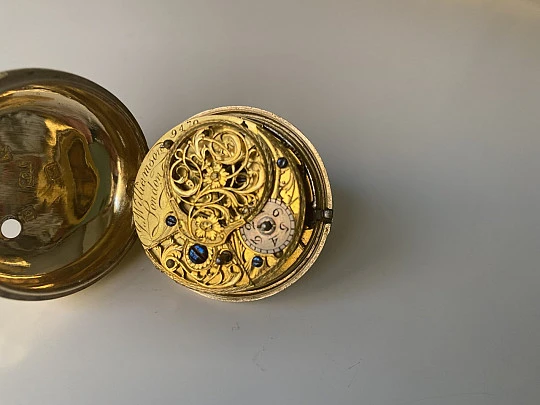 Joseph Williamson verge fusee pocket watch. 18th century. Vermeil sterling silver