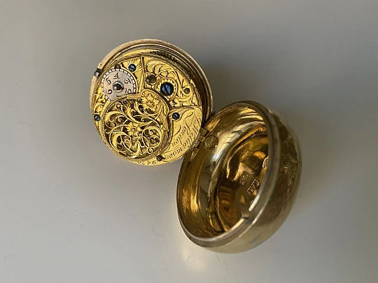 Joseph Williamson verge fusee pocket watch. 18th century. Vermeil sterling silver