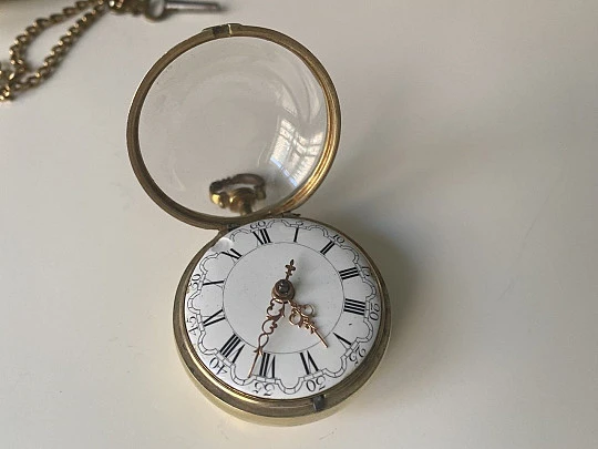 Joseph Williamson verge fusee pocket watch. 18th century. Vermeil sterling silver