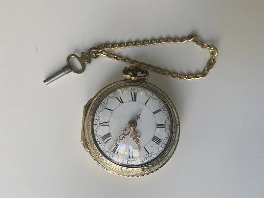 Joseph Williamson verge fusee pocket watch. 18th century. Vermeil sterling silver