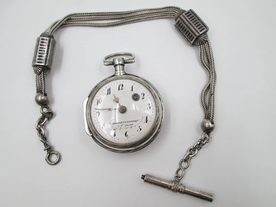 Juanneau AS Calais. Silver. 1850. Verge escapement. Key-wind. Chain. France